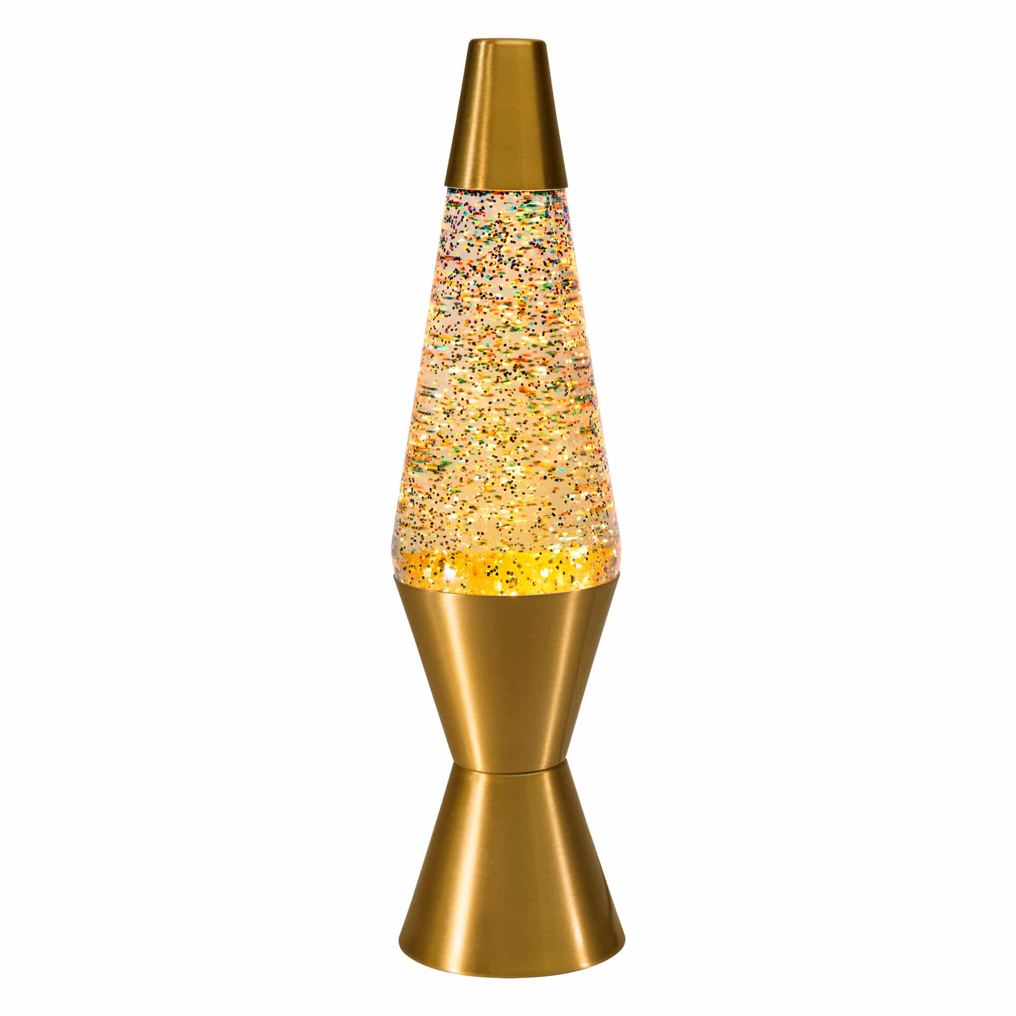 a9e58aa0-aff4-5d68-bdee-ce1dca46d74e.jpg 14.5″ LAVA Lamp Rainbow Glitter – Clear/Gold - Image 1